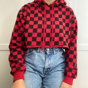 Checkered cropped hoodie